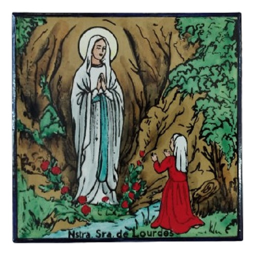 Virgen De Lourdes - Mayólica -  15 X 15 Cm