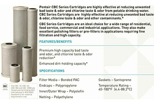 Pentek Cbc Series Carbon Block Filter Cartridge, 0.5 Micron,