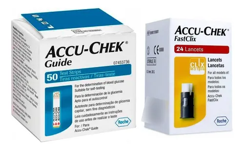 50 Tiras Accu Chek Guide + 24 Lancetas Fastclix