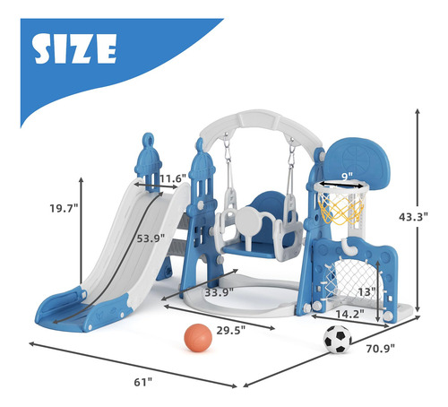 Juego De Toboganes Y Columpios Para Niños Pequeños De 1 A 3 Azul