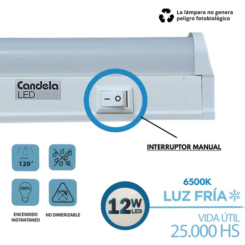Liston Tubo Led Bajo Alacena Con Tecla 12w 90cm
