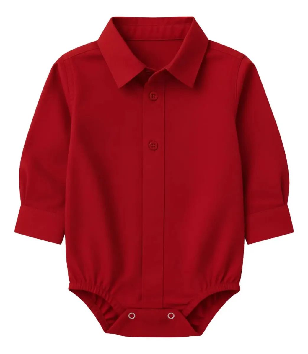 Body Camisa Social De Bebê Manga Longa Batizado Casamento Cor Vermelho Tamanho P