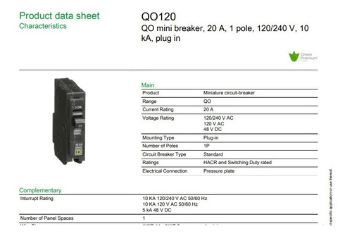 Imagen 3 de 6 de Pastilla Interruptor Termomagnético 1polo20a Qo120 Schneider