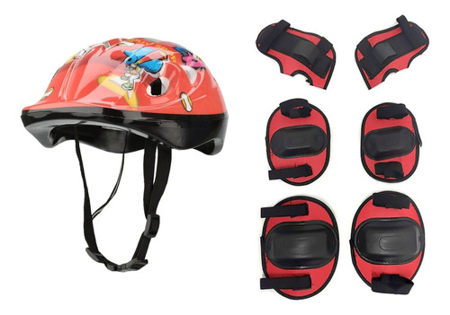 Casco Con Diseño + Muñequera + Coderas + Rodilleras