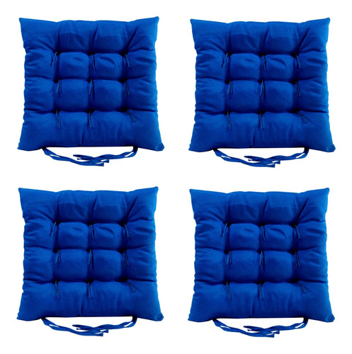 Kit 4 Peças  Almofada Assento Para Cadeira Futon Azul Royal 