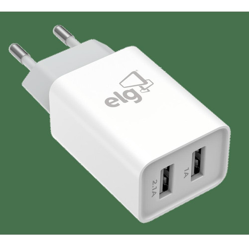 Carregador Parede Universal 2 Portas Usb ELG Branco Wc124e