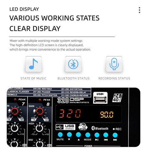 Mezclador Digital Profesional De 8 Canales, Sonido 320 Dsp,
