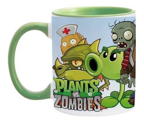 Taza Verde Plantas Vs. Zombies Caricatura