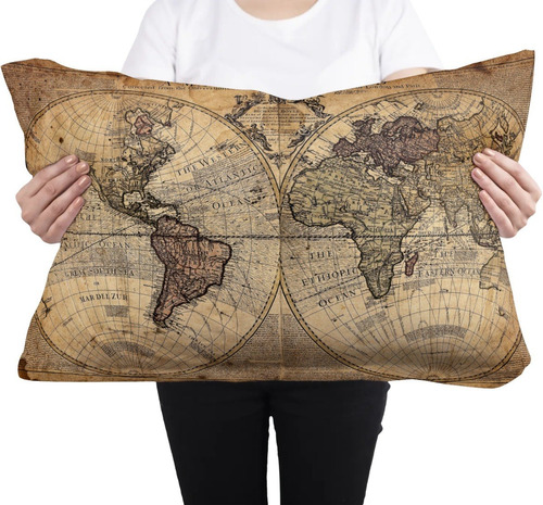 Cojin Almohada Mapa Mundial Vintage Diseño Artistico Calidad