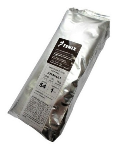Imagen 1 de 1 de Cacao En Polvo Natural Amargo Fenix 1kg. 54/1 16%