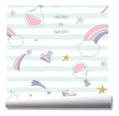 Papel De Parede Estrelas Princesa Arco Íris Kit 02 Rolos A91