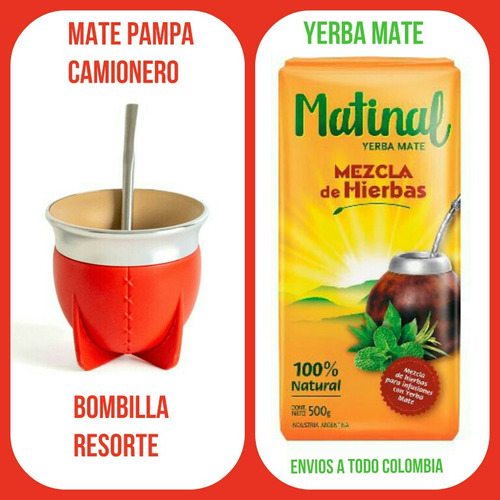 Set Mate Pampa Camionero+bombilla Resorte+yerba Mate 500gr