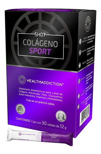 Shot Colágeno Sport Suplemento Healthaddiction Efervescente Sabor Frambuesa Con Glucosamina, Ácido Hialurónico, Astaxantina, Vitamina y Minerales