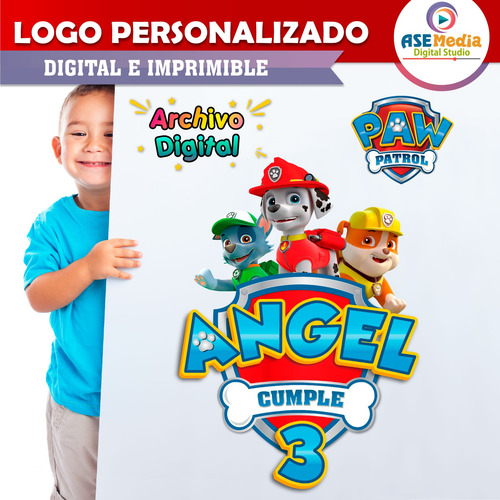 Logo Digital Paw Patrol Rocky Marshal Y Rubble Personalizado