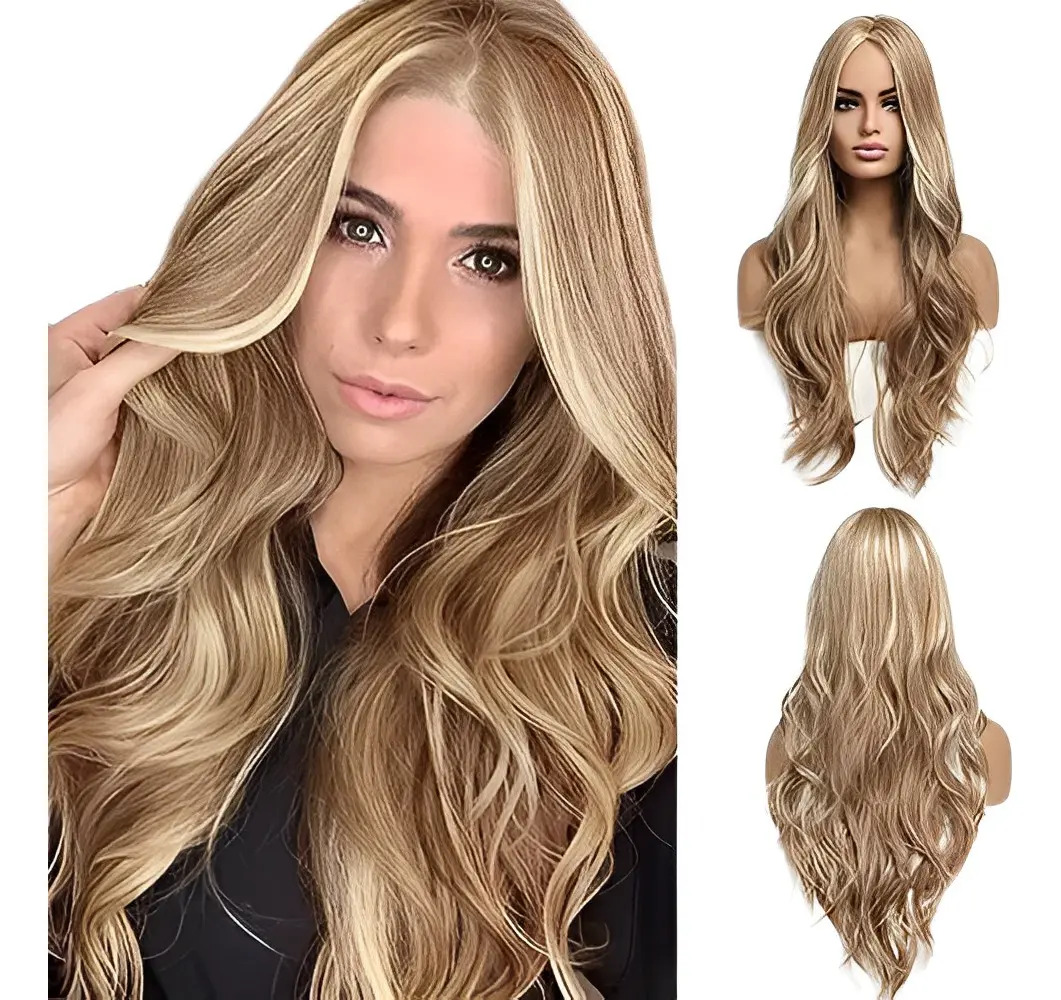 Pelucas De Mujer Dama Larga Y Ondulada Rubio Cabello Natural M