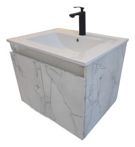Lavabo Con Gabinete Y Monomando, Bañoclo60m Rectangular Mármol Blanco Liso