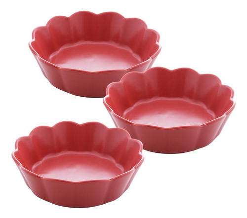 3 Bowls Wolff Pétala De Porcelana Vermelho 14,5cm X 5cm