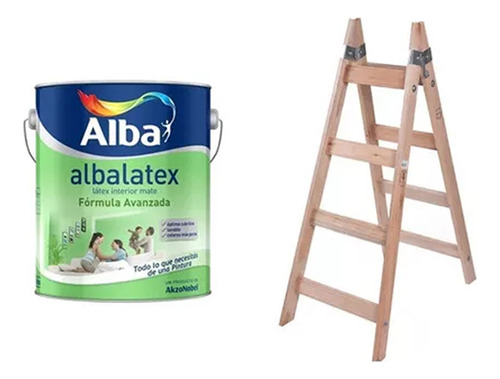 Combo Albalatex20lts Escalera 4 Escalones M M Color Blanco