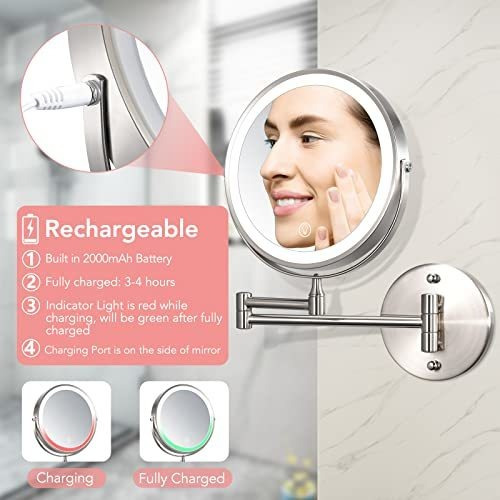 Espejo De Maquillaje Recargable Iluminado Montado En La Pare