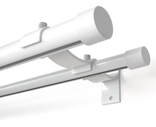 Kit Varão Duplo Deslizante Wave 28/19mm 3,30 Metros Alumínio Cor Branco