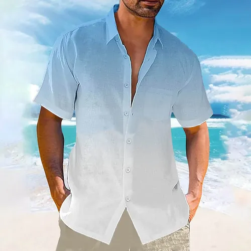 Polera En V Para Hombre, Polera Degradada De Lino De Manga