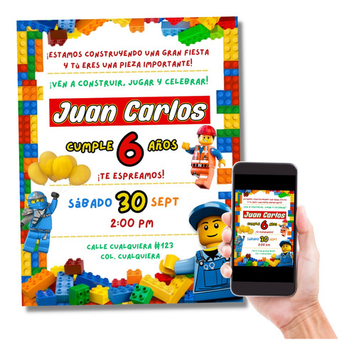 Invitación Digital Lego Cumpleaños Fiesta