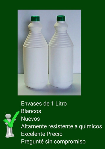 Envases Plásticos 1 Litro, Blancos, Nuevos, Alta Resistencia