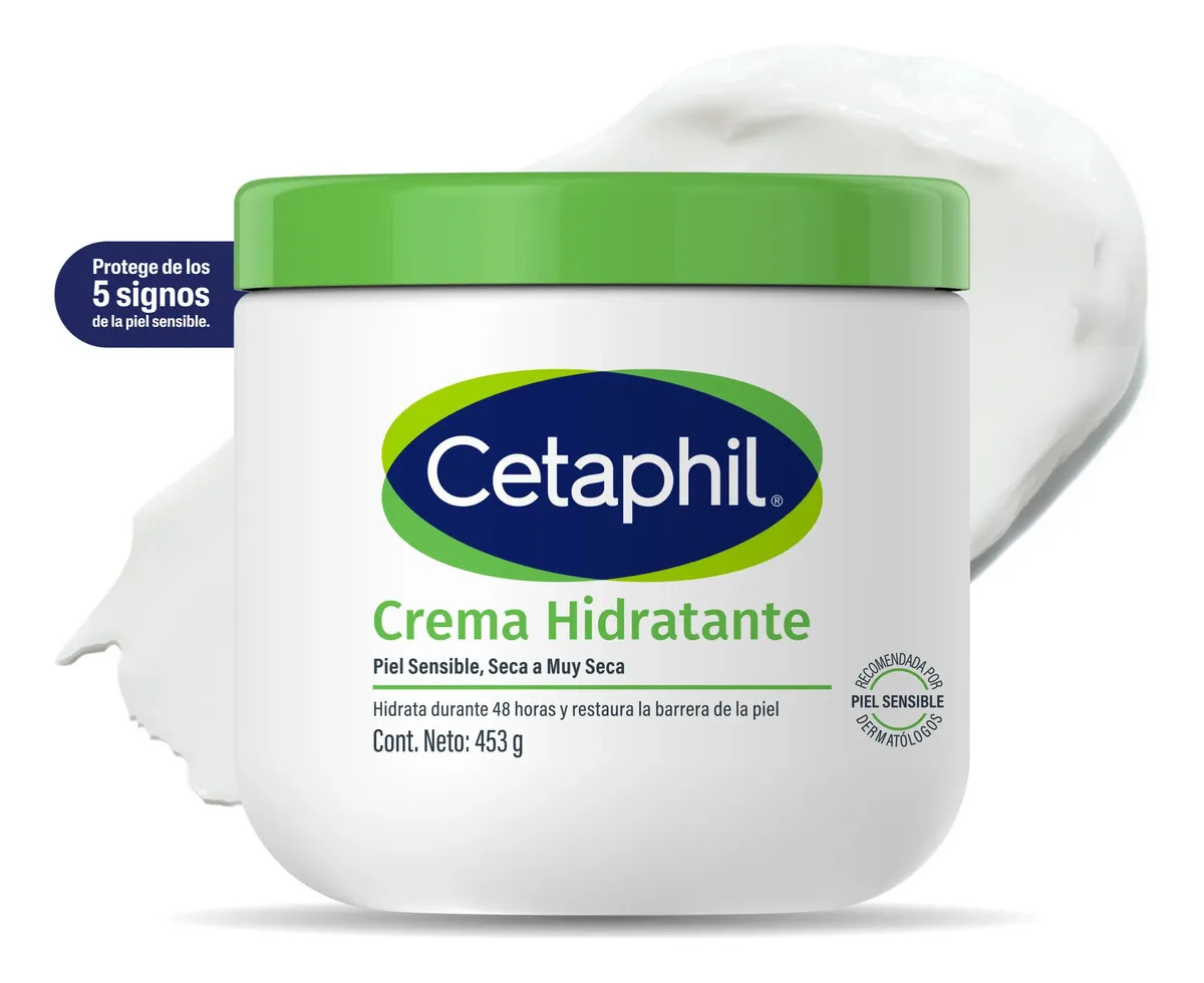 Cetaphil Crema Hidratante Piel Seca a Muy Seca Sensible 453g Hidrata hasta 48 h desde la primera aplicación, restaura la barrera en 1 semana y calma con glicerina, pantenol y vitamina E