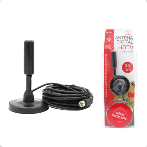 Kit Antena Digital Interna E Externa Hdtv Base Magnética