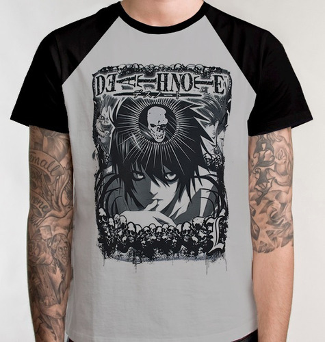 Camiseta Blusa Raglan Camisa Death Note Anime C82 Ele L Kira