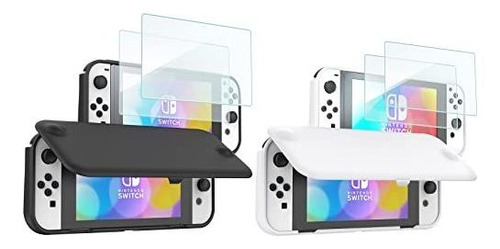 Fundas Para Switch Oled Negro Y Blanco Abatibles Con Micas