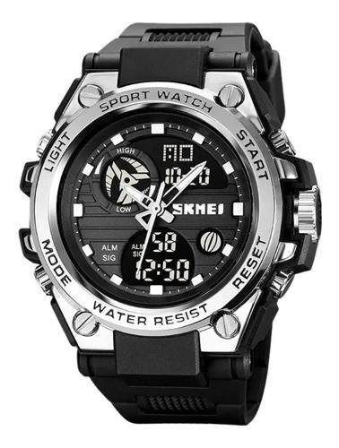 Reloj de pulsera Skmei para hombre, deportivo, estilo militar, con forma de choque, color negro y plateado