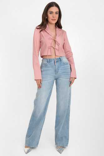 Blazer Corto De Rayas Con Lazos Frontales High Street