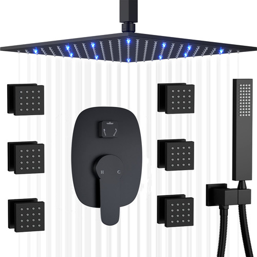 Ayivg Sistema Ducha Cuadrado Led Laton 12  Para Baño Color