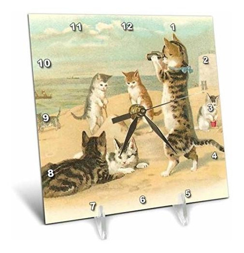 3drose Dc ******* Cats At The Beach-reloj De Escritorio, 6 P