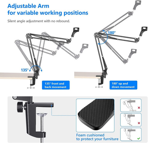 Imagen 6 de 8 de Soporte Para Micrófono Brazo Tijera Ajustable