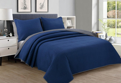 Cubrecama Quilt Liso Reversible Queen Size Con 2 Fundas