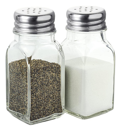 Set De 2 Saleros Pimenteros Vidrio Con Agujeros Tapa Inox Color Transparente
