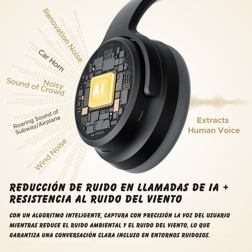 Audífonos Bluetooth Soundpeats Space Pro Sonido Hi-res Y Cancelación De Ruido Negro
