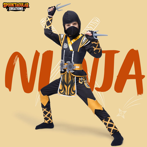 Disfraz De Ninja Dorado Para Niños, Disfraz De Ninja