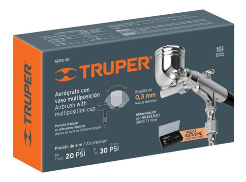 Imagen 3 de 4 de Aerógrafo De Gravedad Vaso Multiposicion Truper 11859
