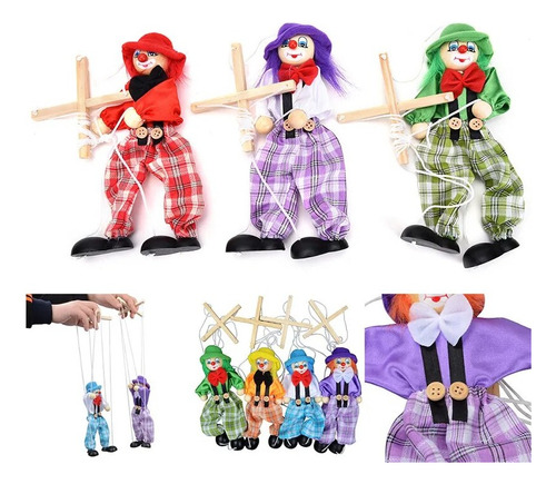 Marioneta Titeres Payaso Variados Colores Con Cables 24cm