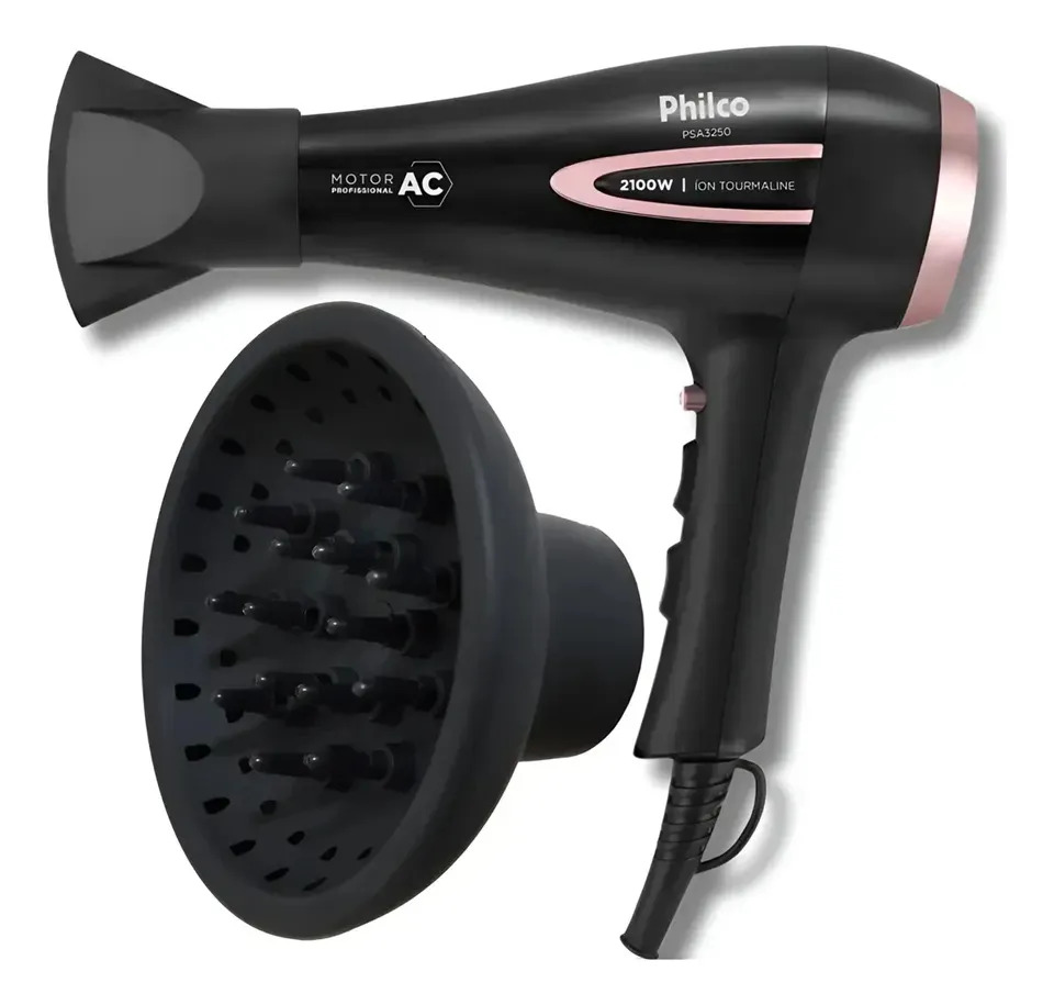 Secador De Cabelos Philco Psa3250 Íons Tourmaline 2100w Cor Preto