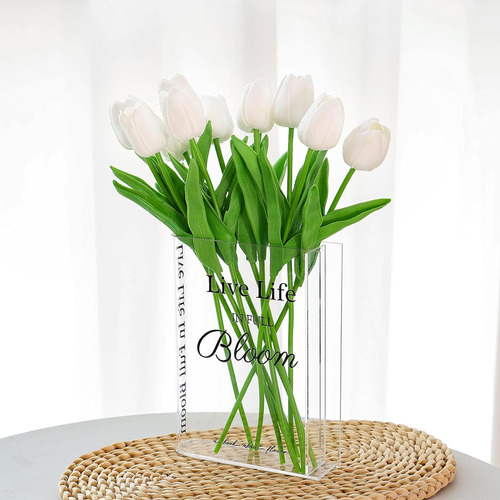 10 Tulipanes Artificiales Jarrón De Libro, Flores Fals...