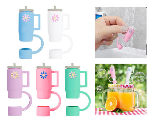 2 X 5 Tapas Con Forma De Pajita Compatibles Con Pajitas Cute