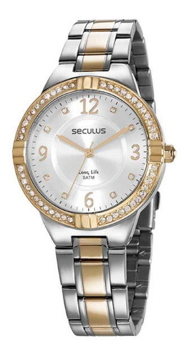 Relógio Seculus Feminino Grande Barato Prova De Água Bicolor