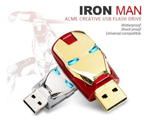 Flash Portátil Metal Avengers Iron Man Led Drive Usb 2.0