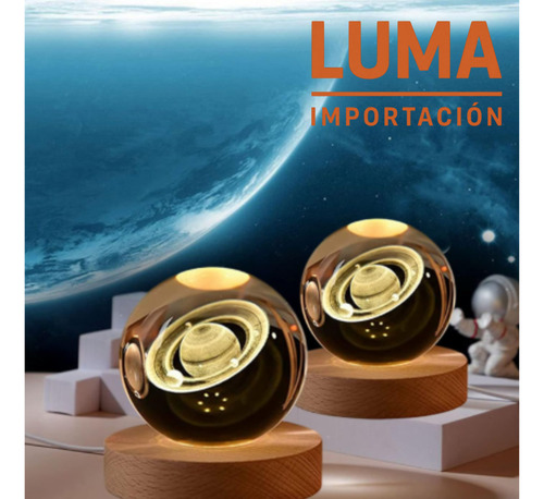 Esfera 3d Lampara De Cristal Led Luz De Noche Regalo Adorno Cristal Saturno