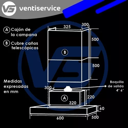 Campana De Cocina Ventiservice Slim 60 Cm Motor Extractor