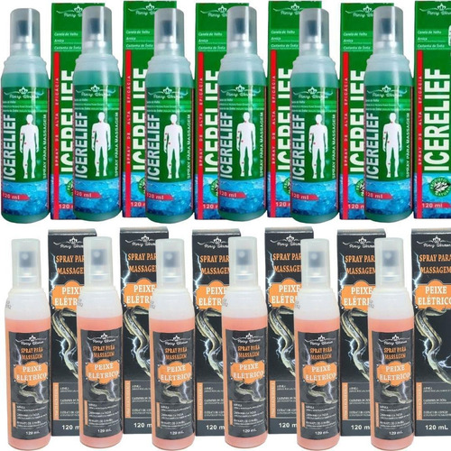 Kit 6 Spray Para Massagem Icerelief + 6 Spray Peixe Elétrico